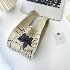 Colorful Cat Knitted Bag Lightweight Minimalist Satchel Bag