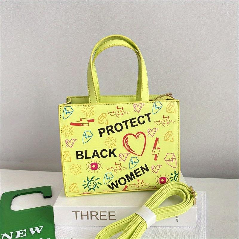 Graffiti Print Tote Bag PU Leather Handbag Large Capacity Shoulder Bag