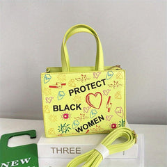 Graffiti Print Tote Bag PU Leather Handbag Large Capacity Shoulder Bag