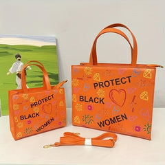 Graffiti Print Tote Bag PU Leather Handbag Large Capacity Shoulder Bag