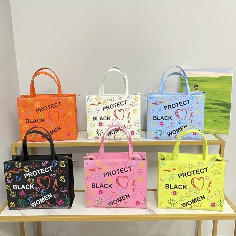 Graffiti Print Tote Bag PU Leather Handbag Large Capacity Shoulder Bag