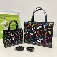 Graffiti Print Tote Bag PU Leather Handbag Large Capacity Shoulder Bag