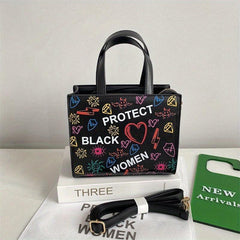 Graffiti Print Tote Bag PU Leather Handbag Large Capacity Shoulder Bag