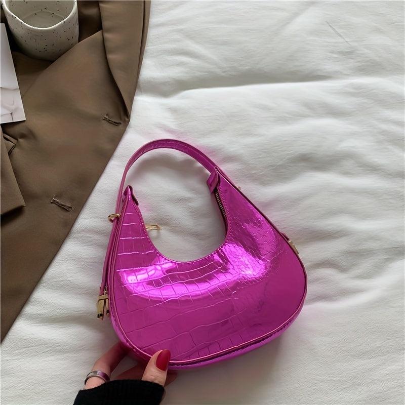 Metallic Crocodile Embossed Hobo Bag Women's Handbag Underarm Purse
