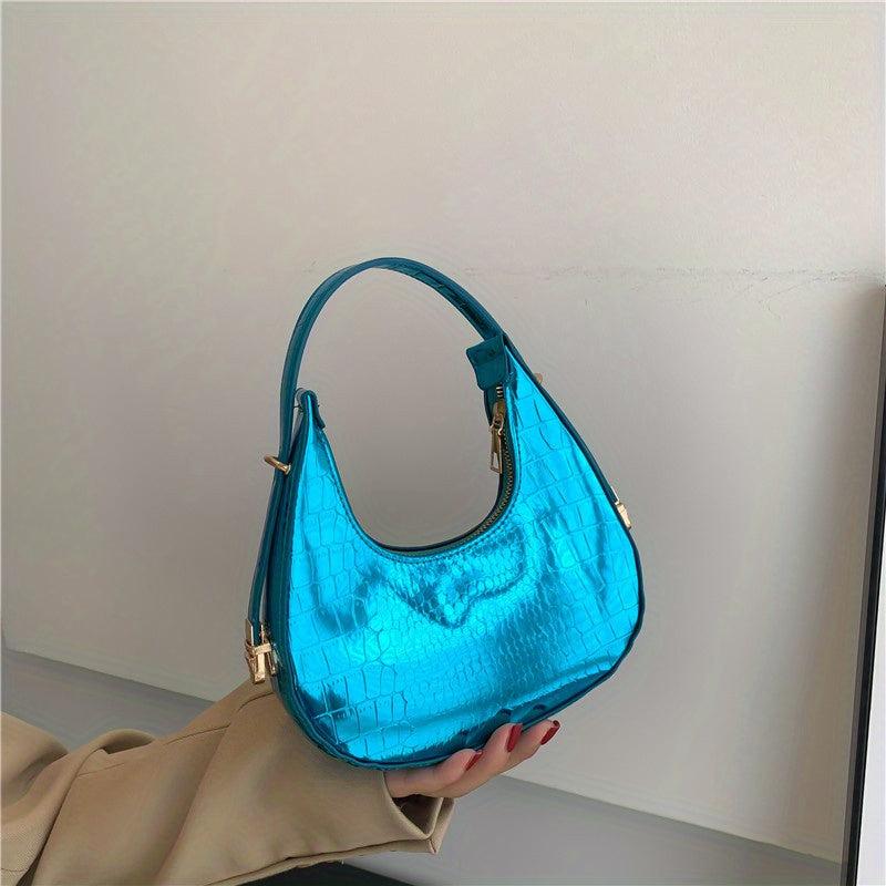 Metallic Crocodile Embossed Hobo Bag Women's Handbag Underarm Purse