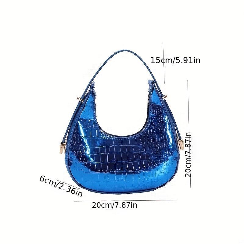 Metallic Crocodile Embossed Hobo Bag Women's Handbag Underarm Purse
