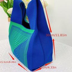 Striped Print Knitted Foldable Handbag Portable Top Handle
