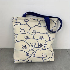 Pig Pattern Tote Bag Canvas Large Capacity Shoulder Bag - Casual Handbag