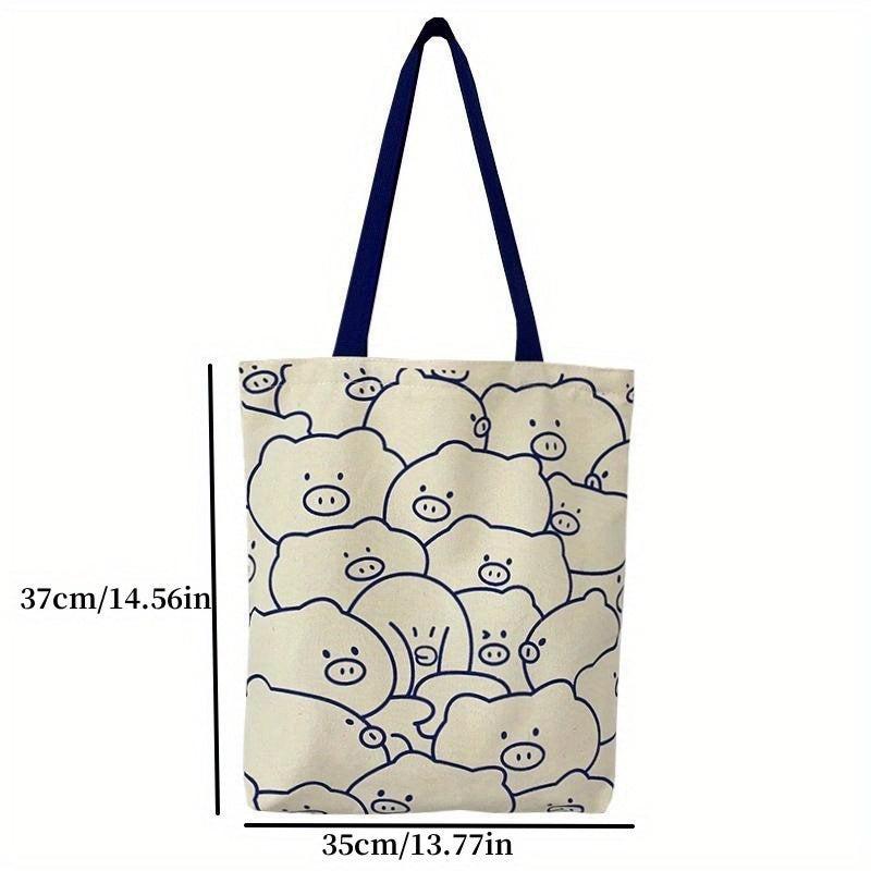 Pig Pattern Tote Bag Canvas Large Capacity Shoulder Bag - Casual Handbag