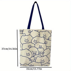 Pig Pattern Tote Bag Canvas Large Capacity Shoulder Bag - Casual Handbag