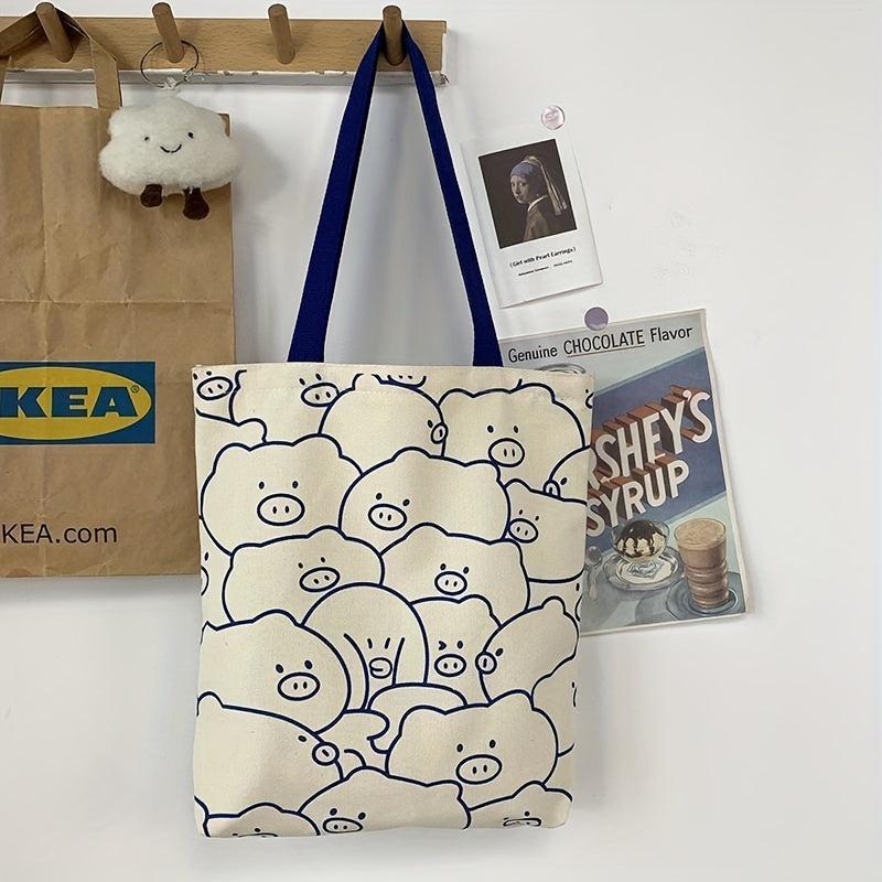 Pig Pattern Tote Bag Canvas Large Capacity Shoulder Bag - Casual Handbag