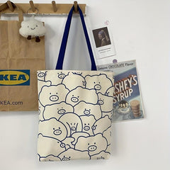 Pig Pattern Tote Bag Canvas Large Capacity Shoulder Bag - Casual Handbag
