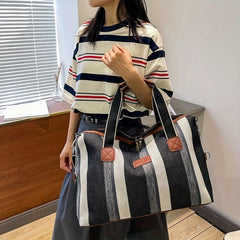 Vintage Striped Pattern Tote Bag Canvas Shoulder Bag