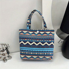Geometric Pattern Canvas Handbag Travel Storage Bag Portable Lunch Box Bag