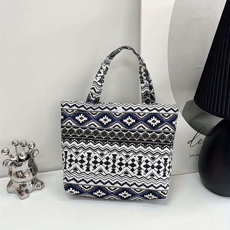 Geometric Pattern Canvas Handbag Travel Storage Bag Portable Lunch Box Bag