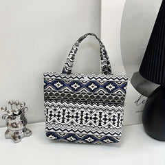 Geometric Pattern Canvas Handbag Travel Storage Bag Portable Lunch Box Bag
