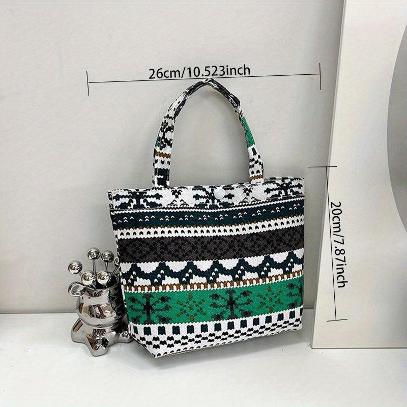 Geometric Pattern Canvas Handbag Travel Storage Bag Portable Lunch Box Bag