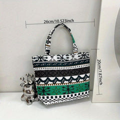 Geometric Pattern Canvas Handbag Travel Storage Bag Portable Lunch Box Bag