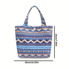 Geometric Pattern Canvas Handbag Travel Storage Bag Portable Lunch Box Bag