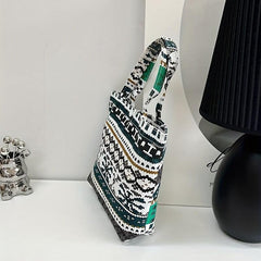 Geometric Pattern Canvas Handbag Travel Storage Bag Portable Lunch Box Bag