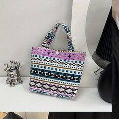 Geometric Pattern Canvas Handbag Travel Storage Bag Portable Lunch Box Bag