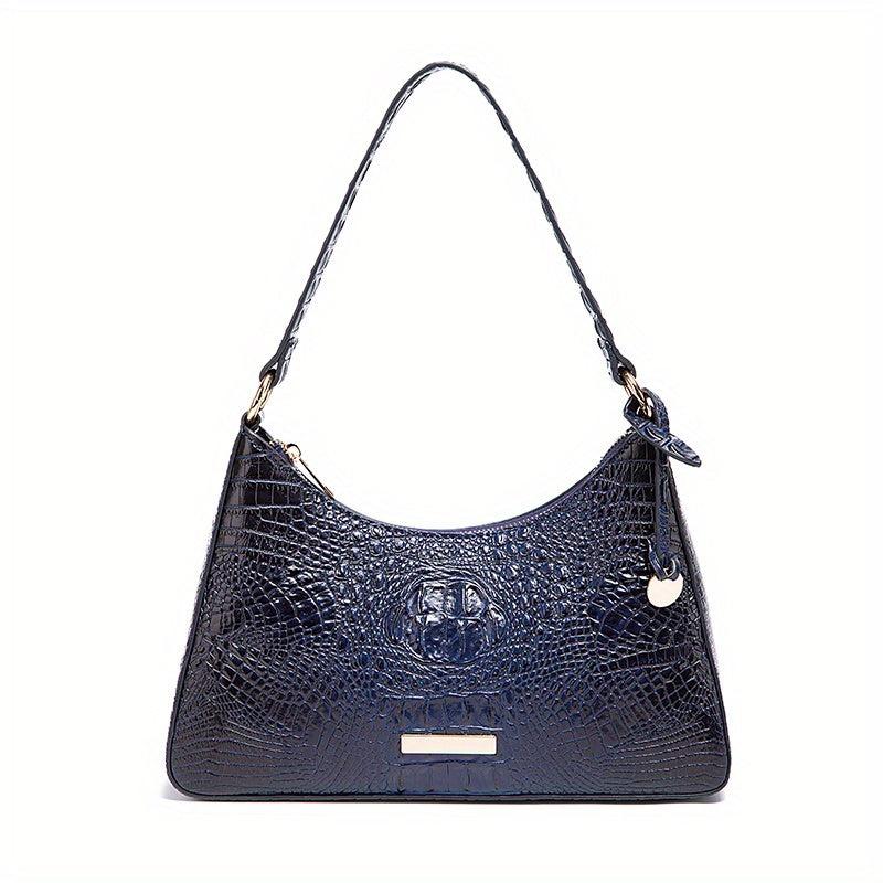 Crocodile Embossed Leather Underarm Purse Women's Shoulder Bag