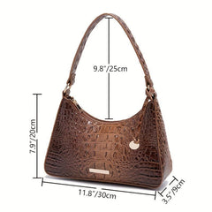 Crocodile Embossed Leather Underarm Purse Women's Shoulder Bag