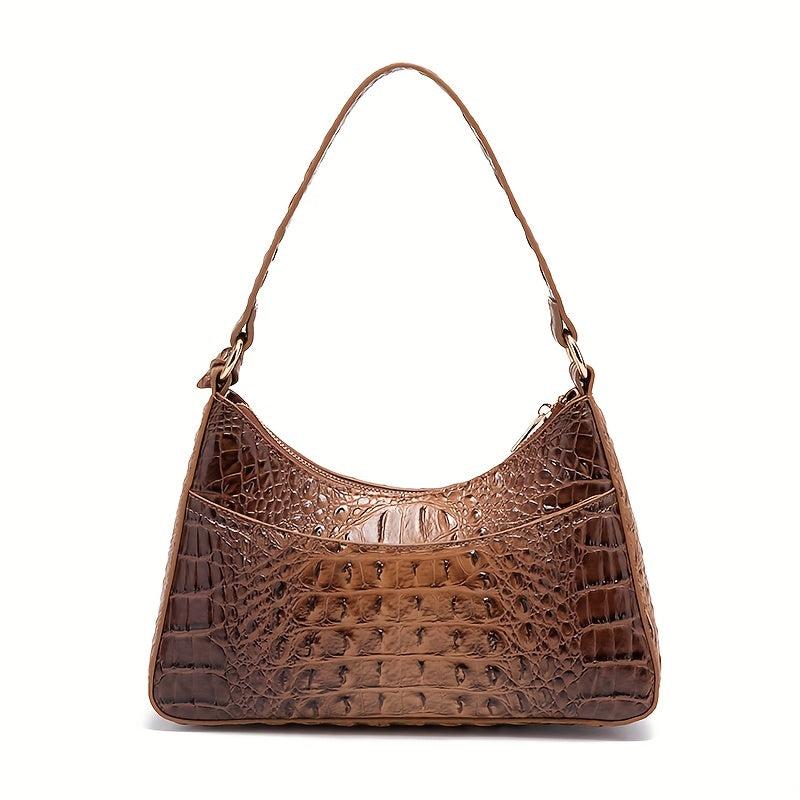 Crocodile Embossed Leather Underarm Purse Women's Shoulder Bag