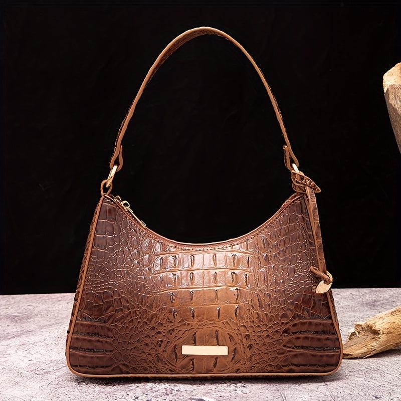 Crocodile Embossed Leather Underarm Purse Women's Shoulder Bag