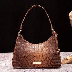 Crocodile Embossed Leather Underarm Purse Women's Shoulder Bag