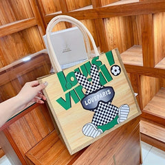 Rabbit Printed Large Capacity Canvas Tote Bag Lightweight Shoulder Bag