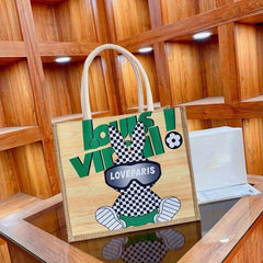 Rabbit Printed Large Capacity Canvas Tote Bag Lightweight Shoulder Bag