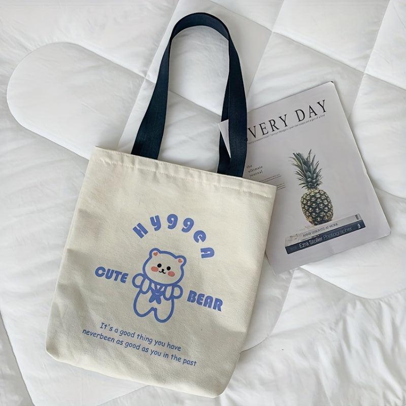 Cartoon Bear Print Tote Bag Canvas Shoulder Bag Lightweight
