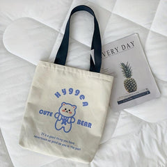 Cartoon Bear Print Tote Bag Canvas Shoulder Bag Lightweight