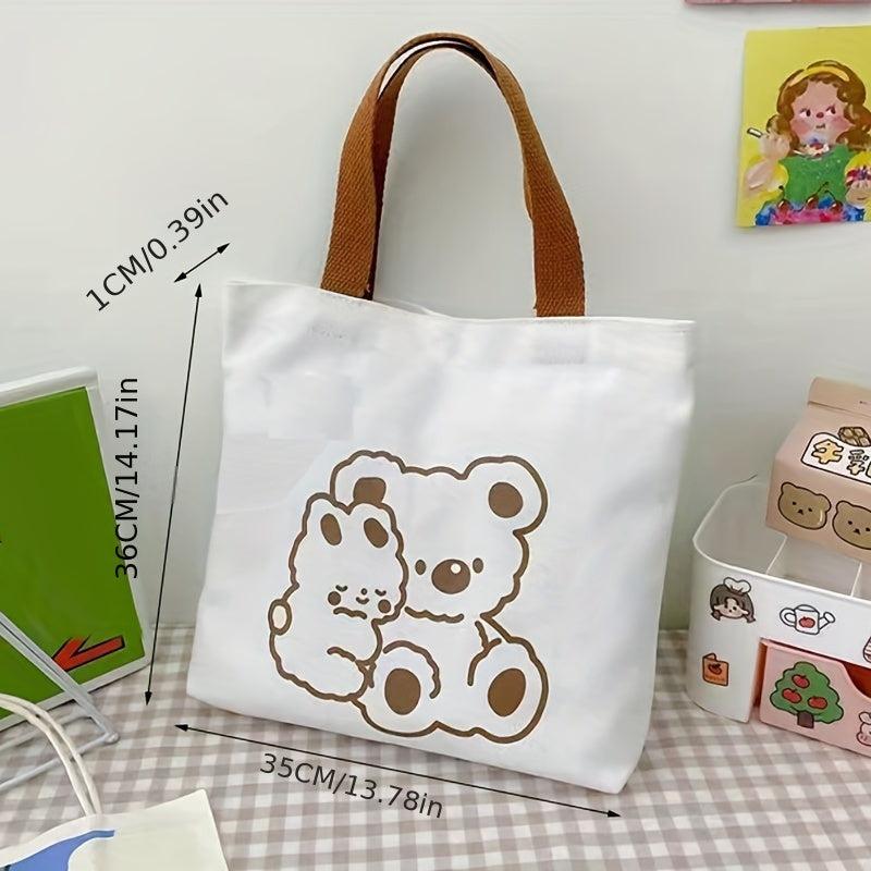 Cartoon Bear Print Tote Bag Canvas Shoulder Bag Lightweight