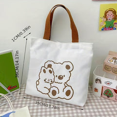 Cartoon Bear Print Tote Bag Canvas Shoulder Bag Lightweight