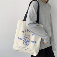 Cartoon Bear Print Tote Bag Canvas Shoulder Bag Lightweight