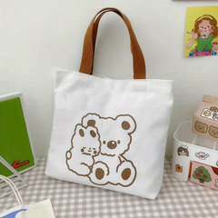 Cartoon Bear Print Tote Bag Canvas Shoulder Bag Lightweight