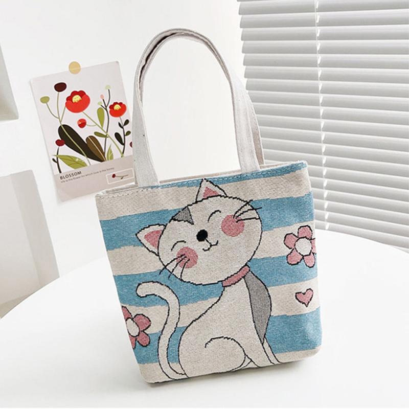 Animal Graphic Shopper Bag Women's Embroidered Handbag Canvas Purse