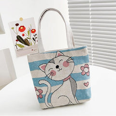 Animal Graphic Shopper Bag Women's Embroidered Handbag Canvas Purse