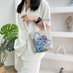 Animal Graphic Shopper Bag Women's Embroidered Handbag Canvas Purse