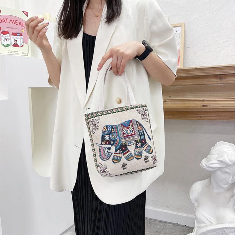 Animal Graphic Shopper Bag Women's Embroidered Handbag Canvas Purse