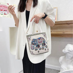 Animal Graphic Shopper Bag Women's Embroidered Handbag Canvas Purse