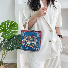Animal Graphic Shopper Bag Women's Embroidered Handbag Canvas Purse
