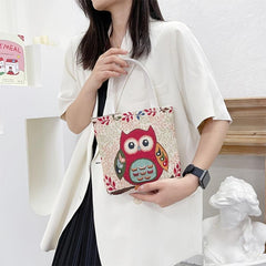 Animal Graphic Shopper Bag Women's Embroidered Handbag Canvas Purse