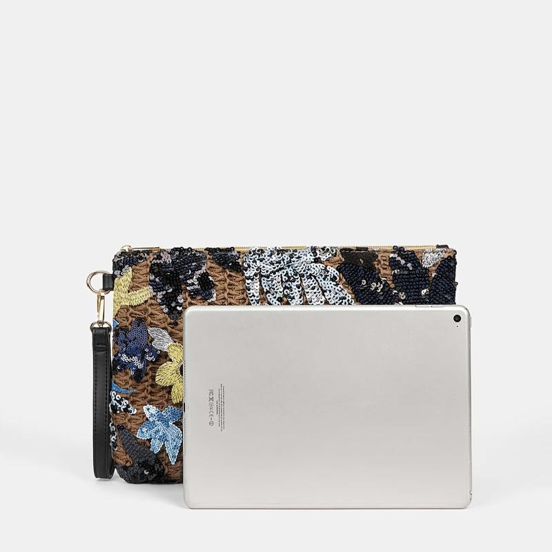 Sequins Flower Straw Bag Vintage Coin Purse Classic Clutch