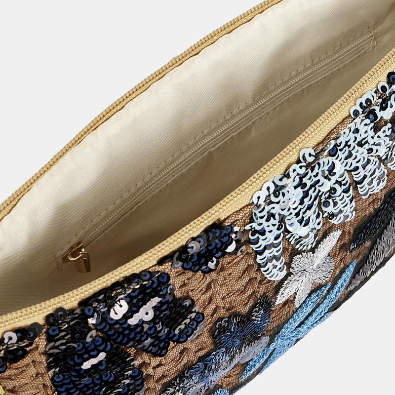 Sequins Flower Straw Bag Vintage Coin Purse Classic Clutch