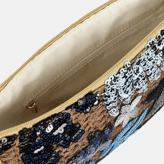 Sequins Flower Straw Bag Vintage Coin Purse Classic Clutch