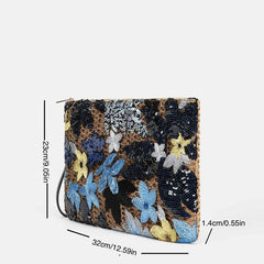 Sequins Flower Straw Bag Vintage Coin Purse Classic Clutch