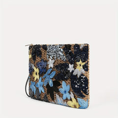 Sequins Flower Straw Bag Vintage Coin Purse Classic Clutch